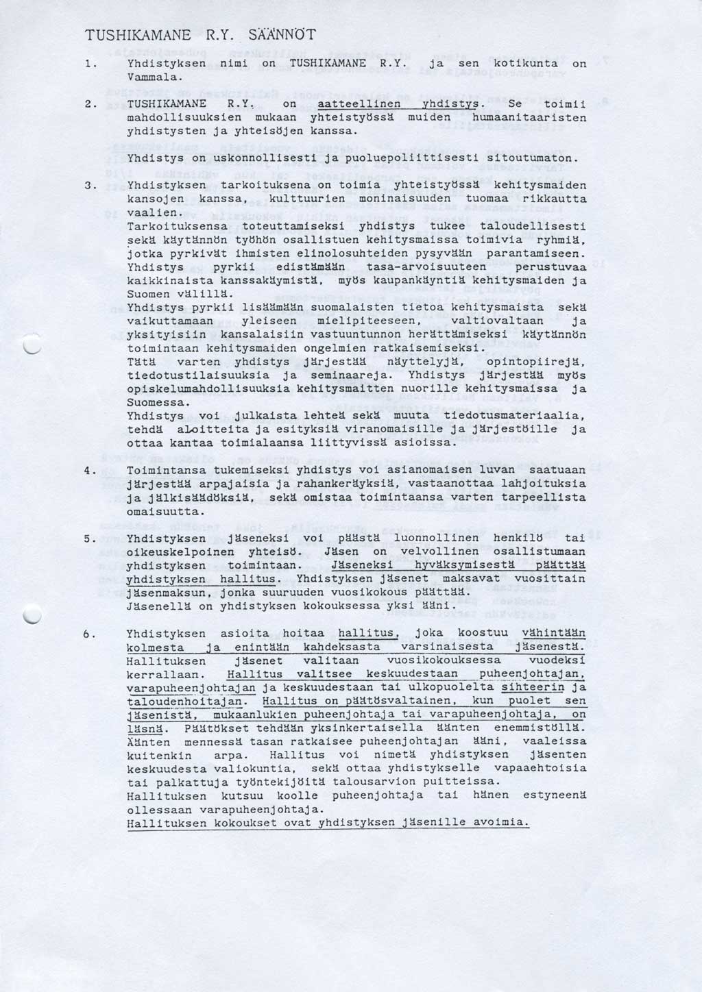 Uhusiano ry, perustaminen 13.1.1990, asiakirja 2